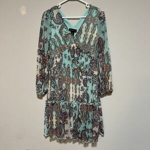 Stella & Julie Women's Size 12 Multicolor Boho Dress Long Sleeve Paisley Print